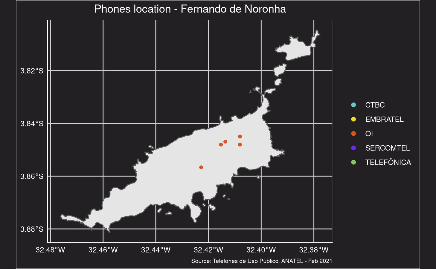 Phones map - Fernando de Noronha